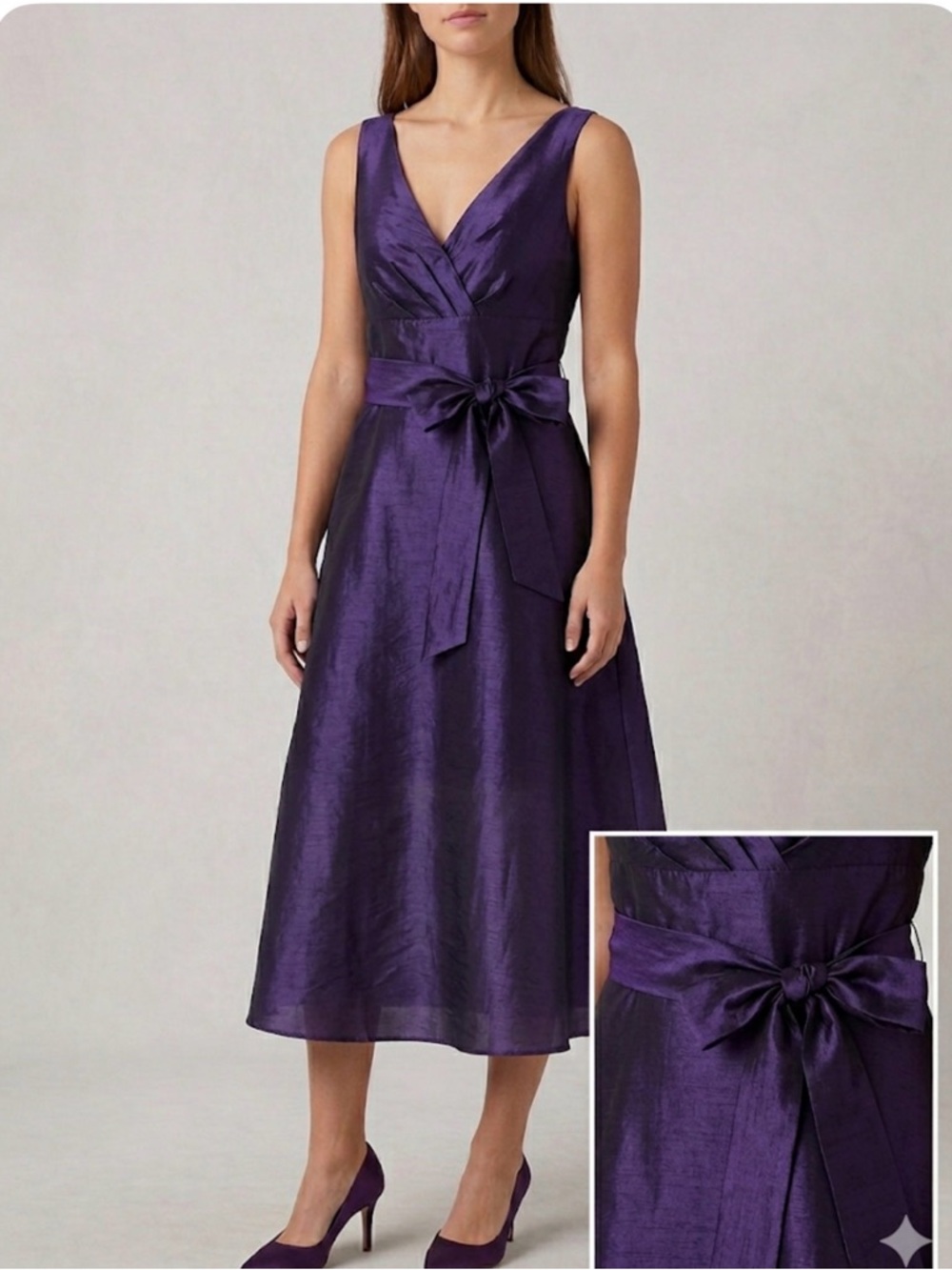 AGB Deep Purple Sleeveless V-Neck Midi Dress with Waist Tie
